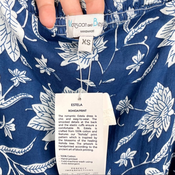 Monsoon and Beyond Estela Dress Blue Rohida XS Floral Print Puff Sleeve - Picture 8 of 12